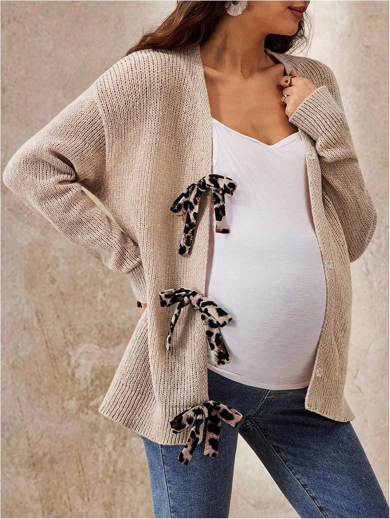 MakeMeChic Women's Fall Maternity Clothes Cheetah Print Long Sleeve V Neck Pregnancy Cardigan Sweater - Image 3